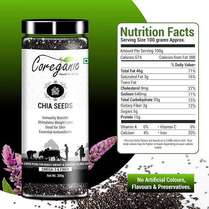 Coreganic Raw Edible Seeds Family Value Pack (Flax,Chia,Pumpkin,Sunflower,Basil,Watermelon & Quinoa Seeds,200g[Pack of 7]