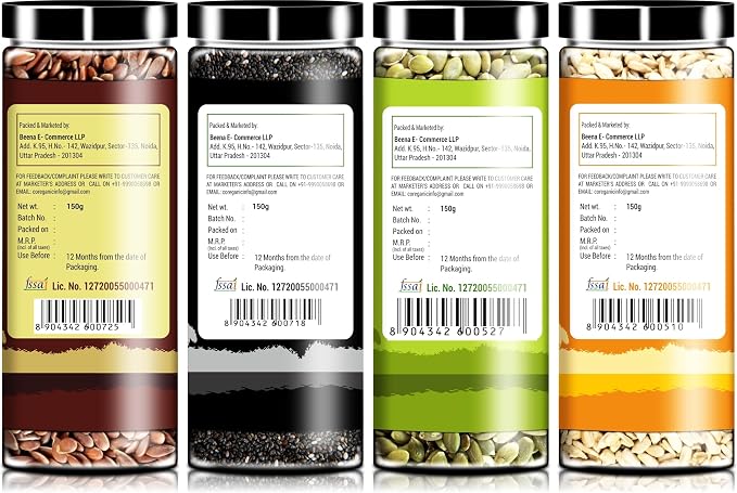 Coreganic Raw Combo Seeds Value Pack (FLax Seed,Chia Seed,Pumpkin Seed & Sunflower Seed),150g [pack of 4]