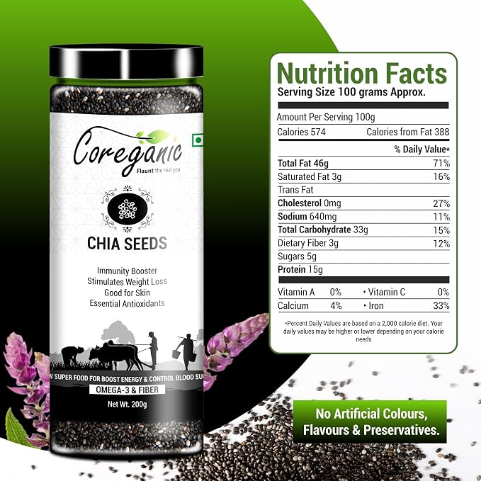 Coreganic Raw Edible Seeds family Pack (Flax,Chia,Pumpkin,Sunflower & Watermelon),200g [Pack of 5]