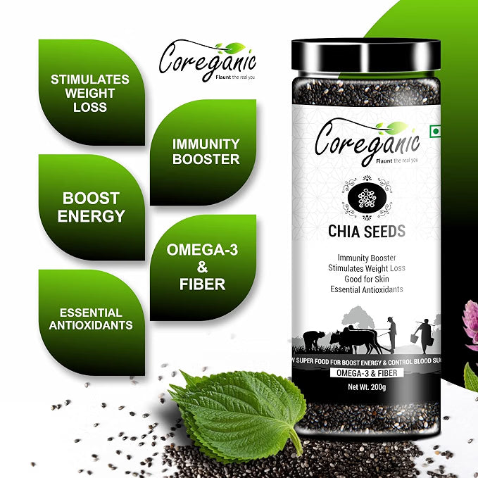 Coreganic Raw Edible Seeds Family Value Pack (Flax,Chia,Pumpkin,Sunflower,Basil,Watermelon & Quinoa Seeds,200g[Pack of 7]