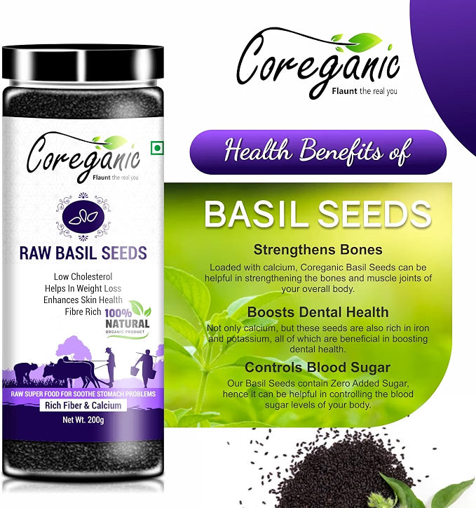 Coreganic Raw Edible Seeds Family Value Pack (Flax,Chia,Pumpkin,Sunflower,Basil,Watermelon & Quinoa Seeds,200g[Pack of 7]